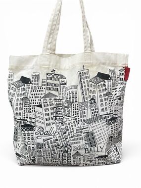 Bally Cream and Black City-Print Canvas Tote